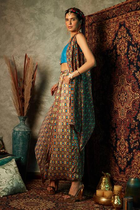 Buy_Esha L Amin_Multi Color Viscose Geometric Print Palazzo _Online_at_Aza_Fashions
