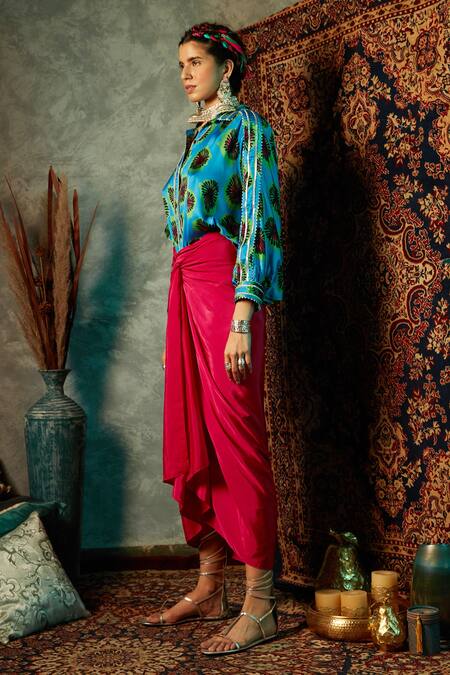 Buy_Esha L Amin_Pink Viscose Draped Sarong Skirt _Online_at_Aza_Fashions