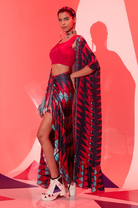 Shop_Esha L Amin_Multi Color Viscose Coachella Sarong Skirt _Online_at_Aza_Fashions