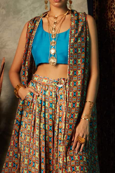 Esha L Amin_Multi Color Small Square Print Cape _Online_at_Aza_Fashions