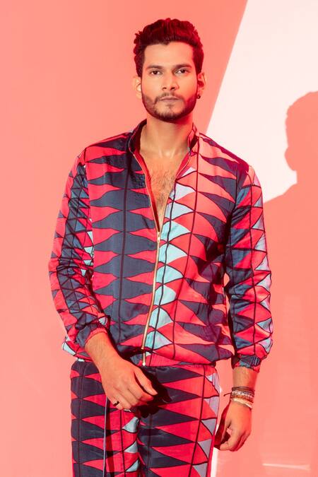 Esha L Amin_Multi Color Viscose, Crepe Coachella Bomber Jacket _Online_at_Aza_Fashions