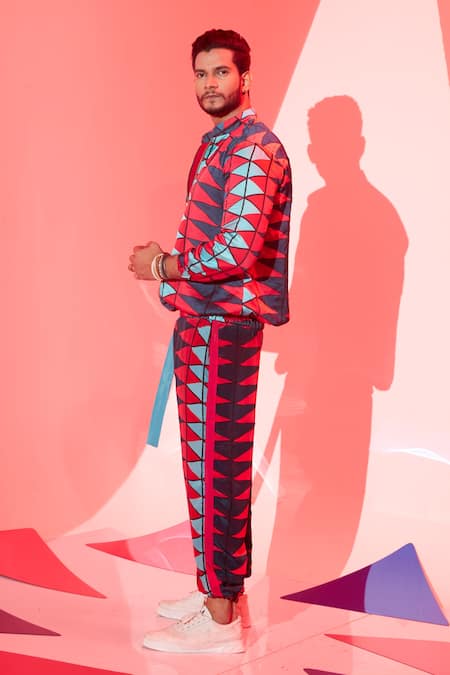 Buy_Esha L Amin_Multi Color Viscose, Crepe Coachella Bomber Jacket _Online_at_Aza_Fashions