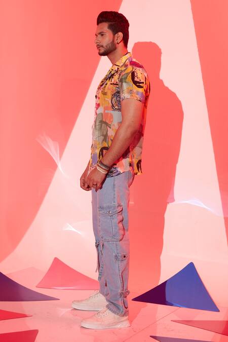 Buy_Esha L Amin_Multi Color Viscose Stella Abstract Print Shirt _Online_at_Aza_Fashions