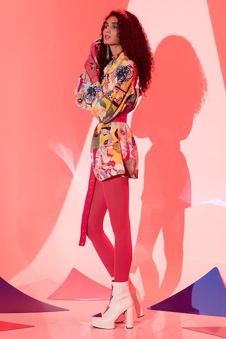 Shop_Esha L Amin_Multi Color Viscose, Crepe Stella Abstract Print Blazer _Online_at_Aza_Fashions