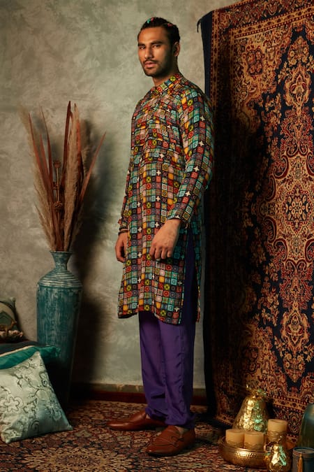 Buy_Esha L Amin_Purple Viscose, Crepe Solid Straight Pant _Online_at_Aza_Fashions