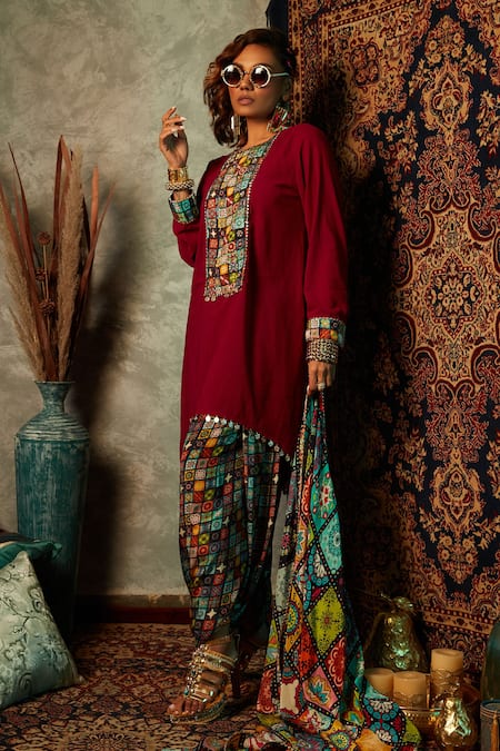 Buy_Esha L Amin_Multi Color Viscose, Crepe Small Tile Print Dhoti Pant _Online_at_Aza_Fashions
