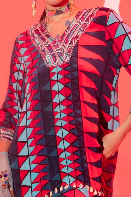 Esha L Amin_Multi Color Viscose, Crepe Coachella Geometric Print Dhoti Pant _Online_at_Aza_Fashions