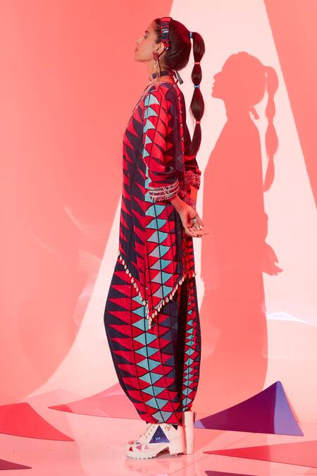 Buy_Esha L Amin_Multi Color Viscose, Crepe Coachella Geometric Print Dhoti Pant _Online_at_Aza_Fashions