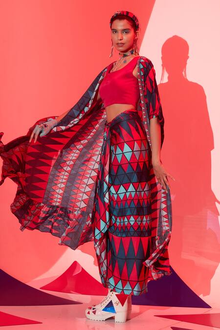 Shop_Esha L Amin_Pink Viscose, Crepe Round Neck Sleeveless Top _at_Aza_Fashions