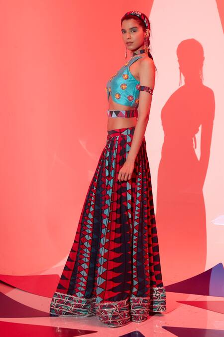 Esha L Amin_Multi Color Viscose Embroidery Round Neck Floral Blouse _Online_at_Aza_Fashions