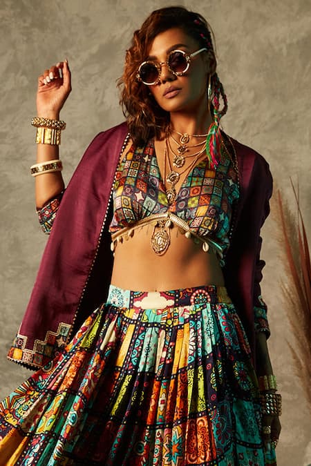 Esha L Amin_Multi Color Viscose Small Tile Print Bralette _Online_at_Aza_Fashions