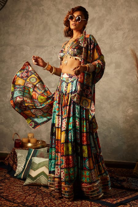 Buy_Esha L Amin_Multi Color Viscose Small Tile Print Bralette _Online_at_Aza_Fashions