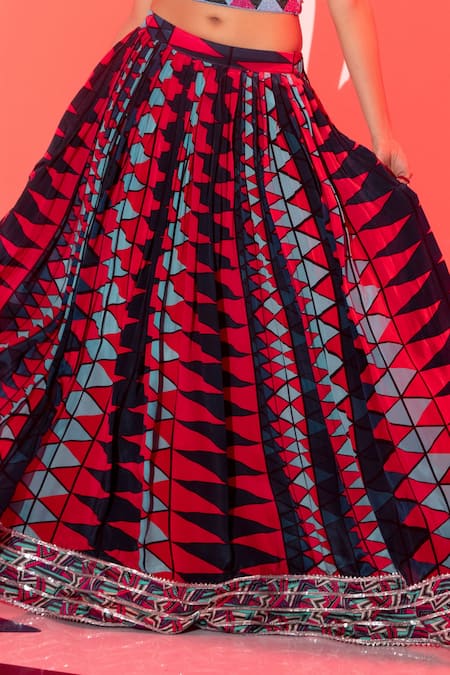 Esha L Amin_Multi Color Viscose Gota Patti Geometric Print Lehenga _Online_at_Aza_Fashions