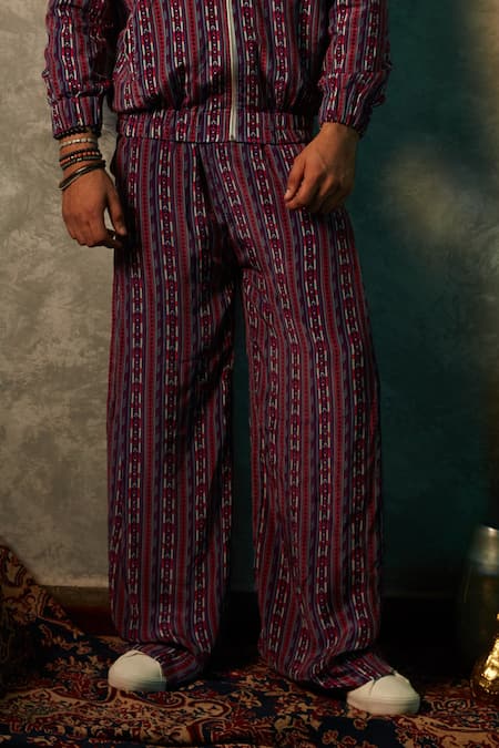 Esha L Amin_Purple Modal, Satin Stripe Print Joggers _Online_at_Aza_Fashions