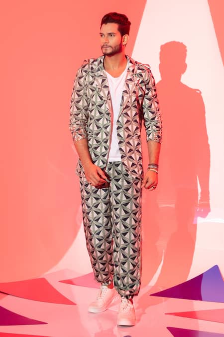 Shop_Esha L Amin_Multi Color Viscose, Crepe Triangle Print Joggers _Online_at_Aza_Fashions