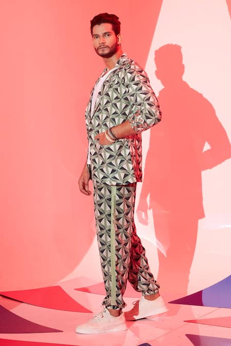 Buy_Esha L Amin_Multi Color Viscose, Crepe Triangle Print Joggers _Online_at_Aza_Fashions