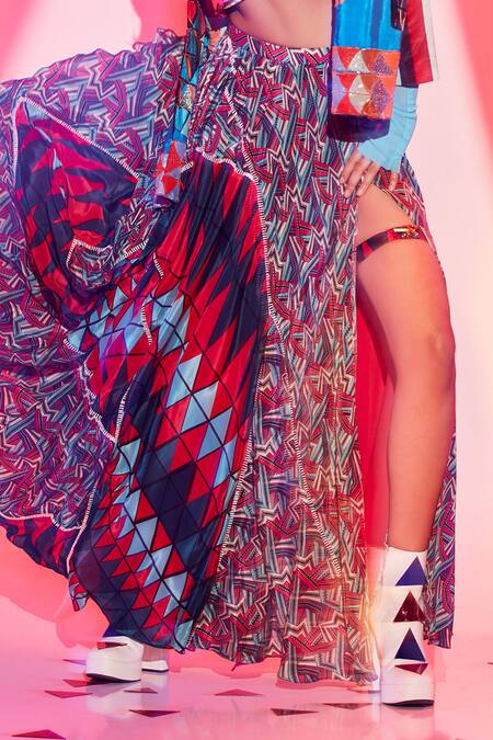 Esha L Amin_Multi Color Viscose Beads, Sequins Collared Building Print Bomber Jacket _Online_at_Aza_Fashions
