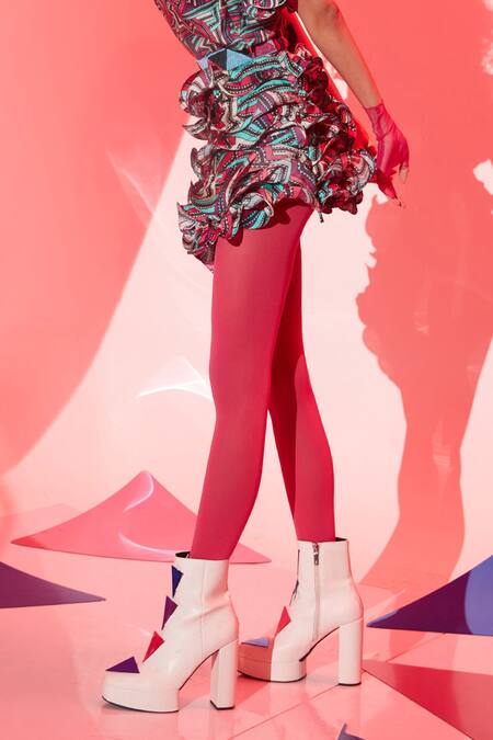 Esha L Amin_Multi Color Viscose Printed Ruffle Layered Skirt _Online_at_Aza_Fashions