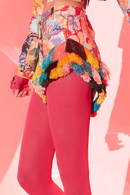 Esha L Amin_Multi Color Viscose Fringe, Embroidery Stella Shorts _Online_at_Aza_Fashions