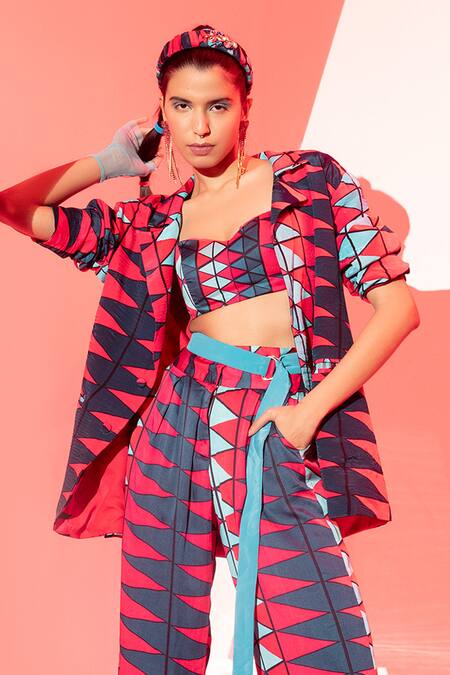 Buy_Esha L Amin_Multi Color Viscose Embroidery Coachella Geometric Print Bralette _Online_at_Aza_Fashions