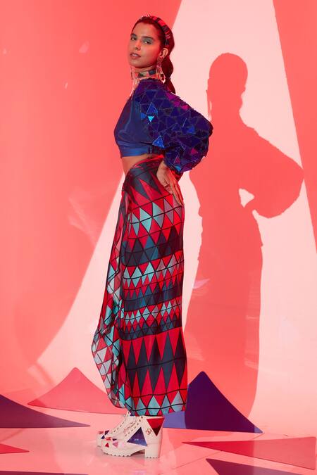 Buy_Esha L Amin_Multi Color Viscose Mirrors, Embroidery V-neck Coachella Crop Top_Online_at_Aza_Fashions