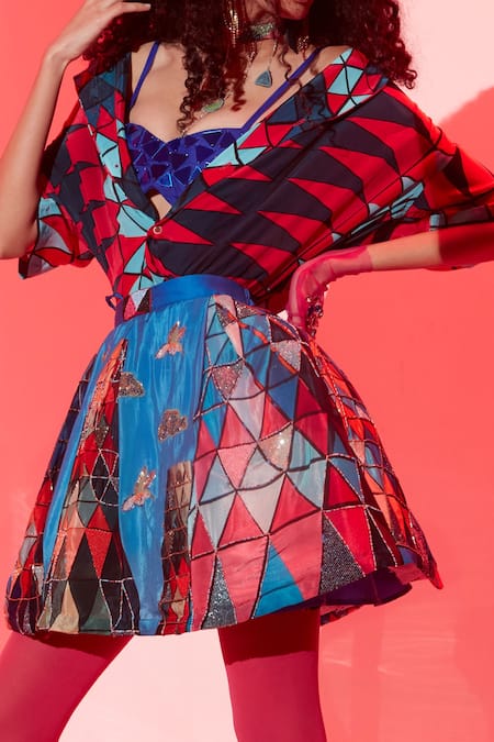 Buy_Esha L Amin_Multi Color Viscose, Crepe Beads, Crystals Building Print Skirt _Online_at_Aza_Fashions