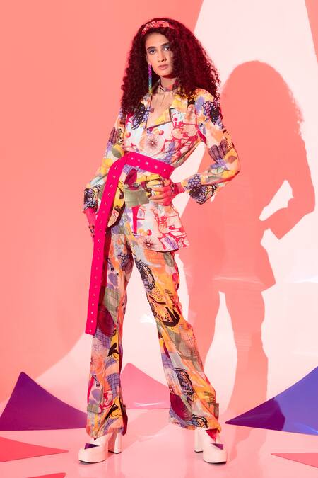 Buy_Esha L Amin_Multi Color Viscose, Crepe Abstract Print Stella Pant _Online_at_Aza_Fashions