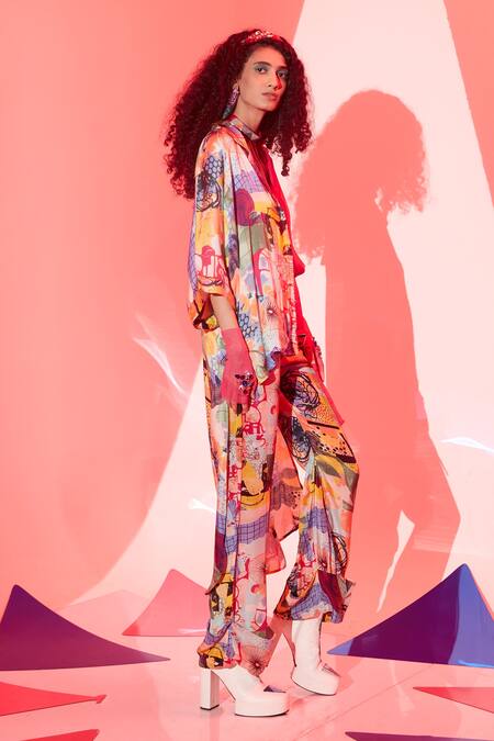 Shop_Esha L Amin_Multi Color Viscose, Crepe Abstract Print Stella Pant _Online_at_Aza_Fashions