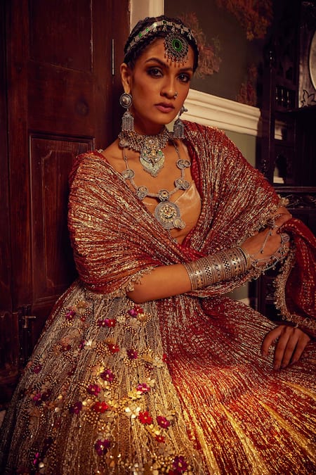 Buy Etasha By Asha Jain Gold , Organza, Tissue Sequins Metallic Textured Flared Lehenga Set Online at Aza Fashions Buy_Etasha By Asha Jain_Gold , Organza, Tissue Sequins Metallic Textured Flared Lehenga Set _Online_at_Aza_Fashions