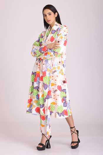 Buy_Alpona Designs By Soham Acharya_White Natural Crepe Floral Shawl Collar Print Jacket Dress _Online_at_Aza_Fashions