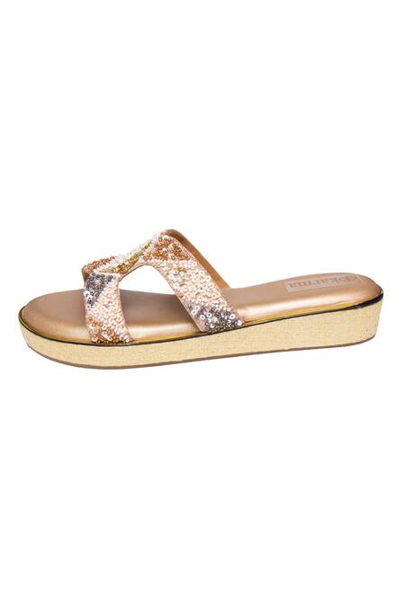 Kkarma Accessories Gold Sequins, Beads Ekavali Cutout Platform Heels Online at Aza Fashions Kkarma Accessories_Gold Sequins, Beads Ekavali Cutout Platform Heels _Online_at_Aza_Fashions