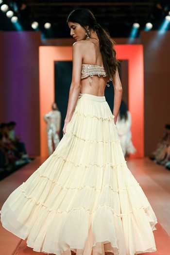 Buy_Arpita Mehta_White Georgette Mirrors, Sequins, Embroidery Square Tiered Skirt And Blouse Set_Online_at_Aza_Fashions