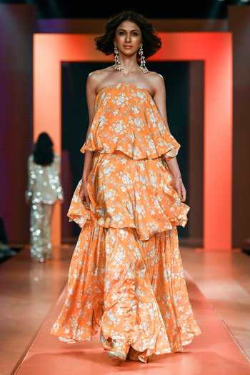 Buy_Arpita Mehta_White Crepe, Silk Square Neck Floral Print Gown_Online_at_Aza_Fashions