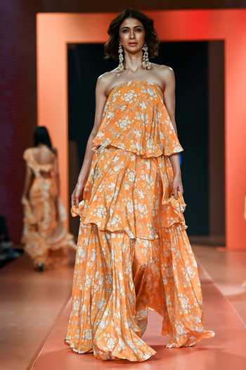 Shop_Arpita Mehta_White Crepe, Silk Square Neck Floral Print Gown_Online_at_Aza_Fashions