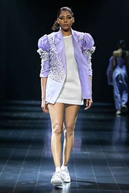 Nitin Bal Chauhan_Purple Silk Organza Embroidery Cord Notched Lapel Collar 3d Jacket _Online_at_Aza_Fashions