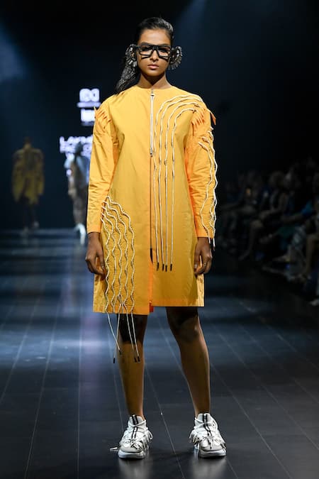 Buy Nitin Bal Chauhan Yellow Cotton Round Neck 3d Embroidered Dress Online at Aza Fashions Buy_Nitin Bal Chauhan_Yellow Cotton Round Neck 3d Embroidered Dress _Online_at_Aza_Fashions