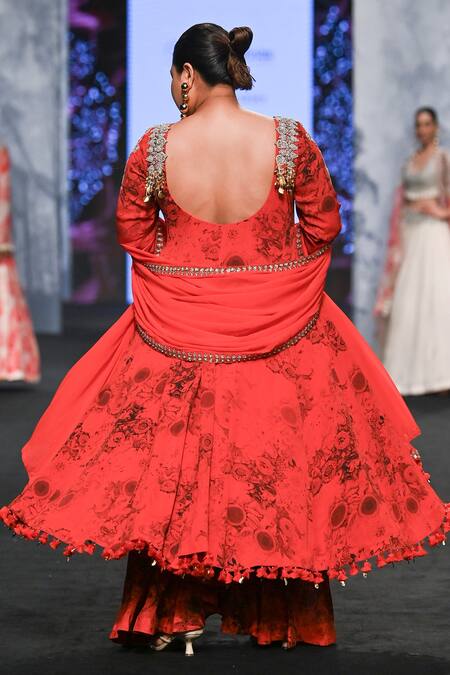 Buy Bhumika Sharma Red Georgette Tassels, Embroidery Blossom Print Anarkali And Flared Pant Set Online at Aza Fashions Buy_Bhumika Sharma_Red Georgette Tassels, Embroidery Blossom Print Anarkali And Flared Pant Set _Online_at_Aza_Fashions