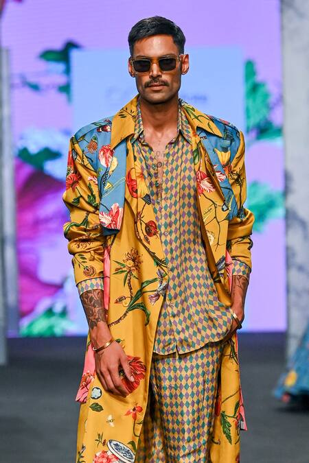 Buy_Mahima Mahajan_Multi Color Organza, Satin Embroidery Diamond Print Shirt _Online_at_Aza_Fashions