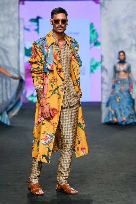 Shop_Mahima Mahajan_Multi Color Organza, Satin Embroidery Diamond Print Shirt _Online_at_Aza_Fashions