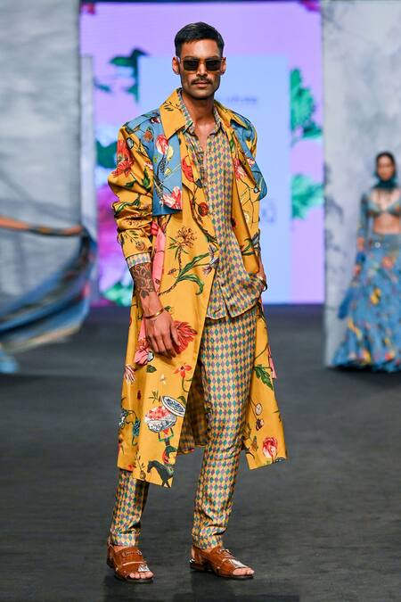 Shop Mahima Mahajan Multi Color Organza, Satin Diamonds Print Pant Online at Aza Fashions Shop_Mahima Mahajan_Multi Color Organza, Satin Diamonds Print Pant _Online_at_Aza_Fashions