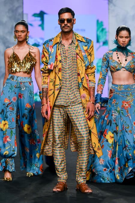 Mahima Mahajan_Multi Color Organza, Satin Embroidery Diamond Print Shirt _at_Aza_Fashions