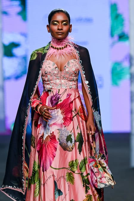 Buy Mahima Mahajan Pink Organza, Satin Sequins, Embroidery, Floral Print Anarkali With Dupatta Online at Aza Fashions Buy_Mahima Mahajan_Pink Organza, Satin Sequins, Embroidery, Floral Print Anarkali With Dupatta _Online_at_Aza_Fashions