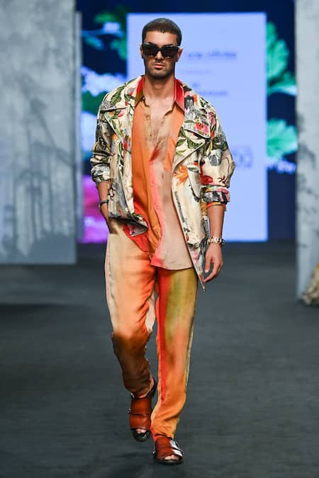 Buy Mahima Mahajan Multi Color Dupion Silk Printed Jacket Floral Pant Set Online at Aza Fashions Buy_Mahima Mahajan_Multi Color Dupion Silk Printed Jacket Floral Pant Set _Online_at_Aza_Fashions