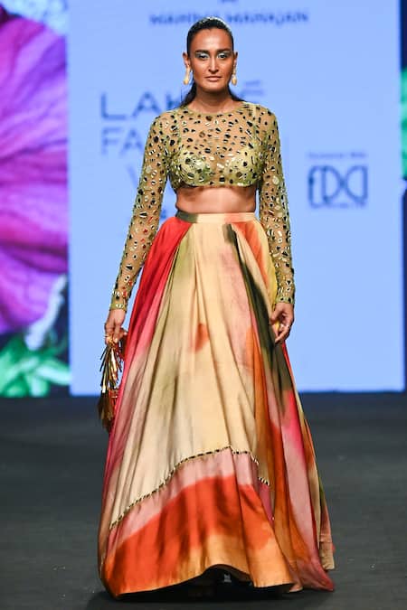 Mahima Mahajan_Multi Color Satin, Organza, Net Pearls, Zari Embroidered Blouse And Lehenga Set _Online_at_Aza_Fashions