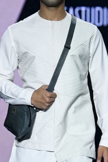 Tisa - Men_White Terry Rayon Embroidery Geometric Anchor Line Kurta Set_Online_at_Aza_Fashions