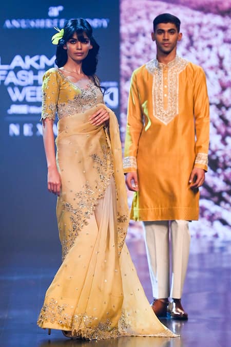 Buy Anushree Reddy Yellow Organza Zari, Sehaj Flower Vine Work Saree With Unstitched Blouse Online at Aza Fashions Buy_Anushree Reddy_Yellow Organza Zari, Sehaj Flower Vine Work Saree With Unstitched Blouse _Online_at_Aza_Fashions