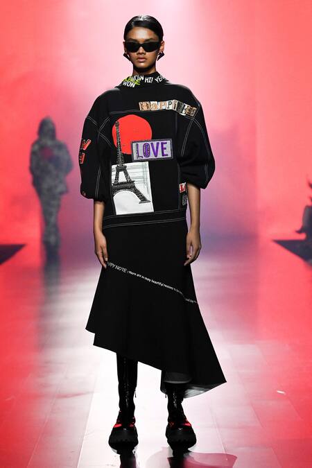 Buy_Shahin Mannan_Black Embroidery Collared Good Times Roll Oversized Jacket With Skirt _Online_at_Aza_Fashions