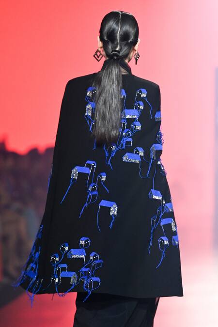 Shahin Mannan Black Tiny House Embroidered Cape Online at Aza Fashions Shahin Mannan_Black Tiny House Embroidered Cape _Online_at_Aza_Fashions