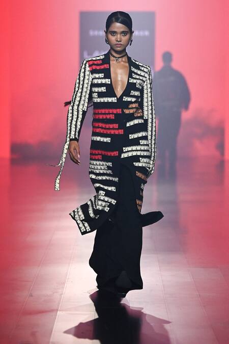 Shahin Mannan_Black Crepe Solid Flared Pant _Online_at_Aza_Fashions