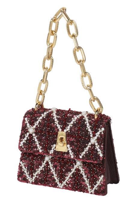 The Leather Garden_Wine Sequin Erica Embellished Mini Bag _Online_at_Aza_Fashions
